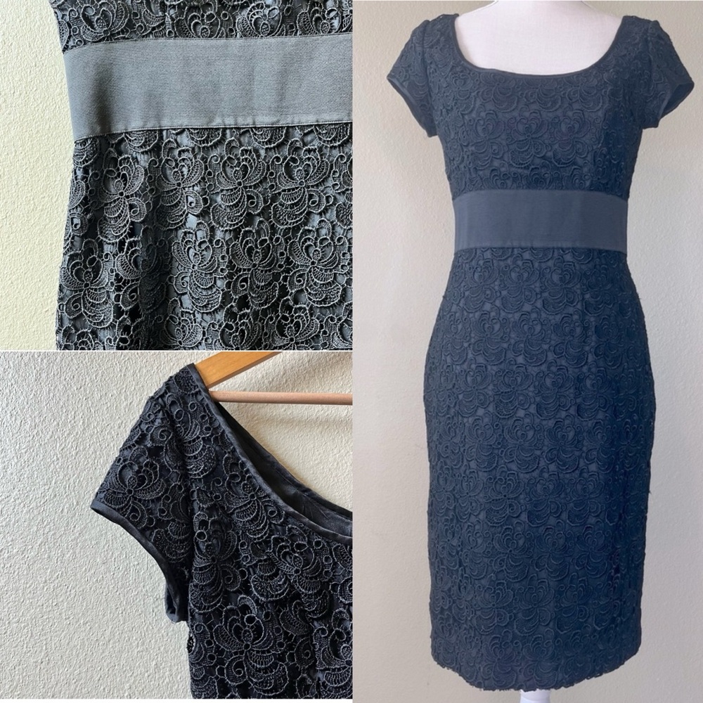 White‎ House Black Market Black Sheath Mini Dress Scoop Neck Cap Sleeves Size 2